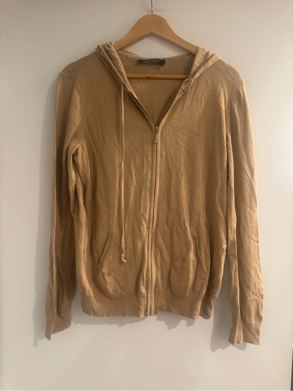 Lauren Ralph Lauren Tan Zip-Up Hoodie Sweater Women’s Large Casual Neutral